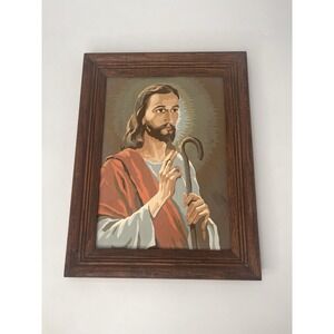 Beautiful Vintage Jesus Framed Picture 13x17 inches Wooden Frame K